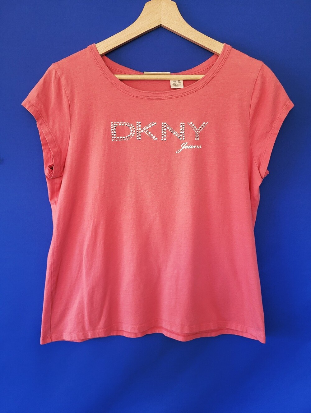 DKNY retro Rhinestone T-Shirt XL (38") Cotton Pink